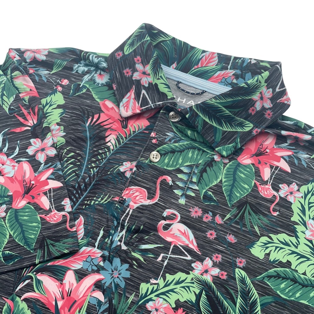 Chaps Everyday Performance Polo Shirt Men's Medium Tropical Flamingo Floral Golf